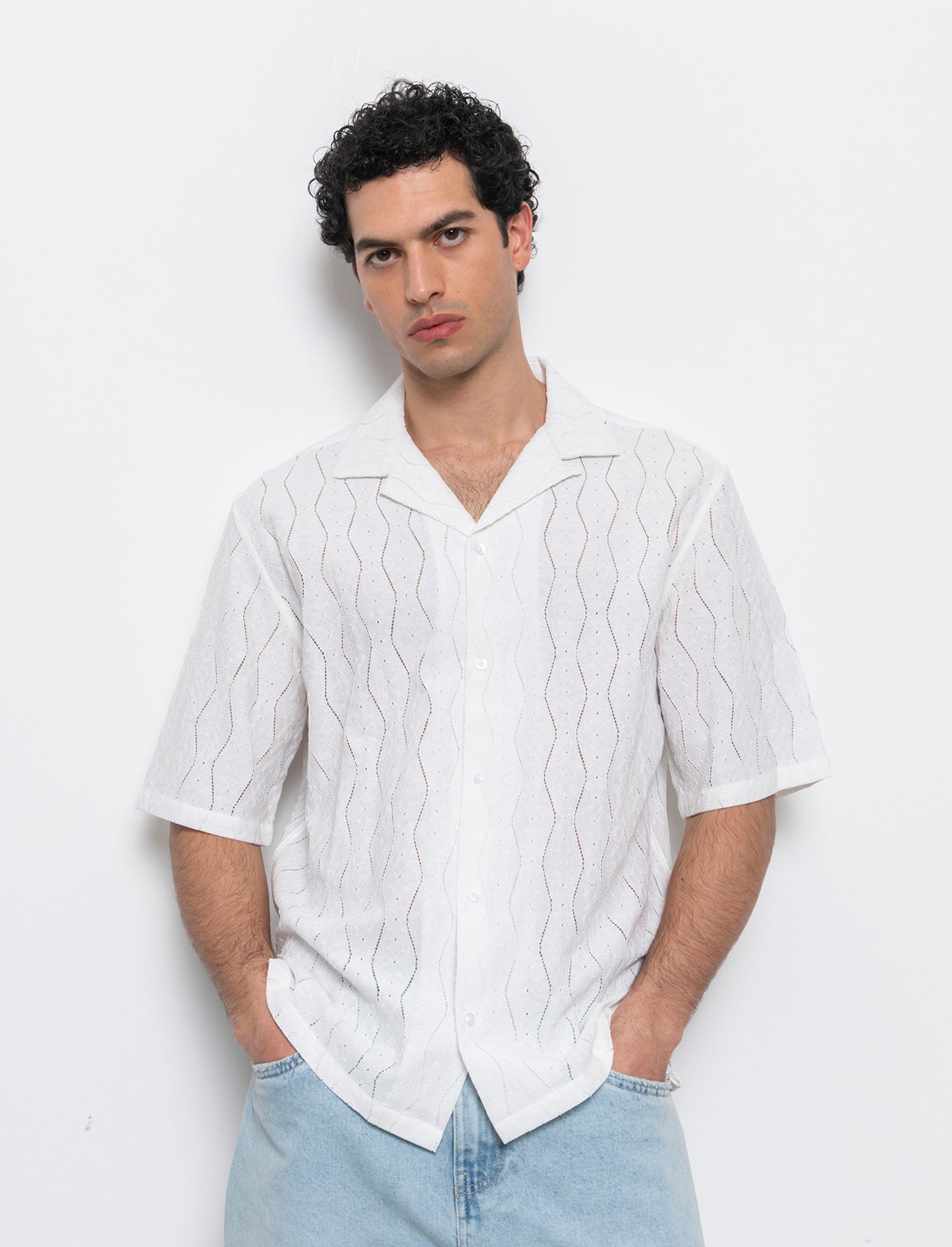 Camicia in tessuto a fantasia jacquard da uomo - Bianco