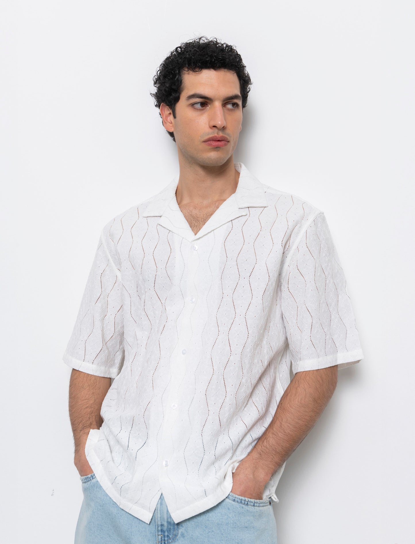 Camicia in tessuto a fantasia jacquard da uomo - Bianco