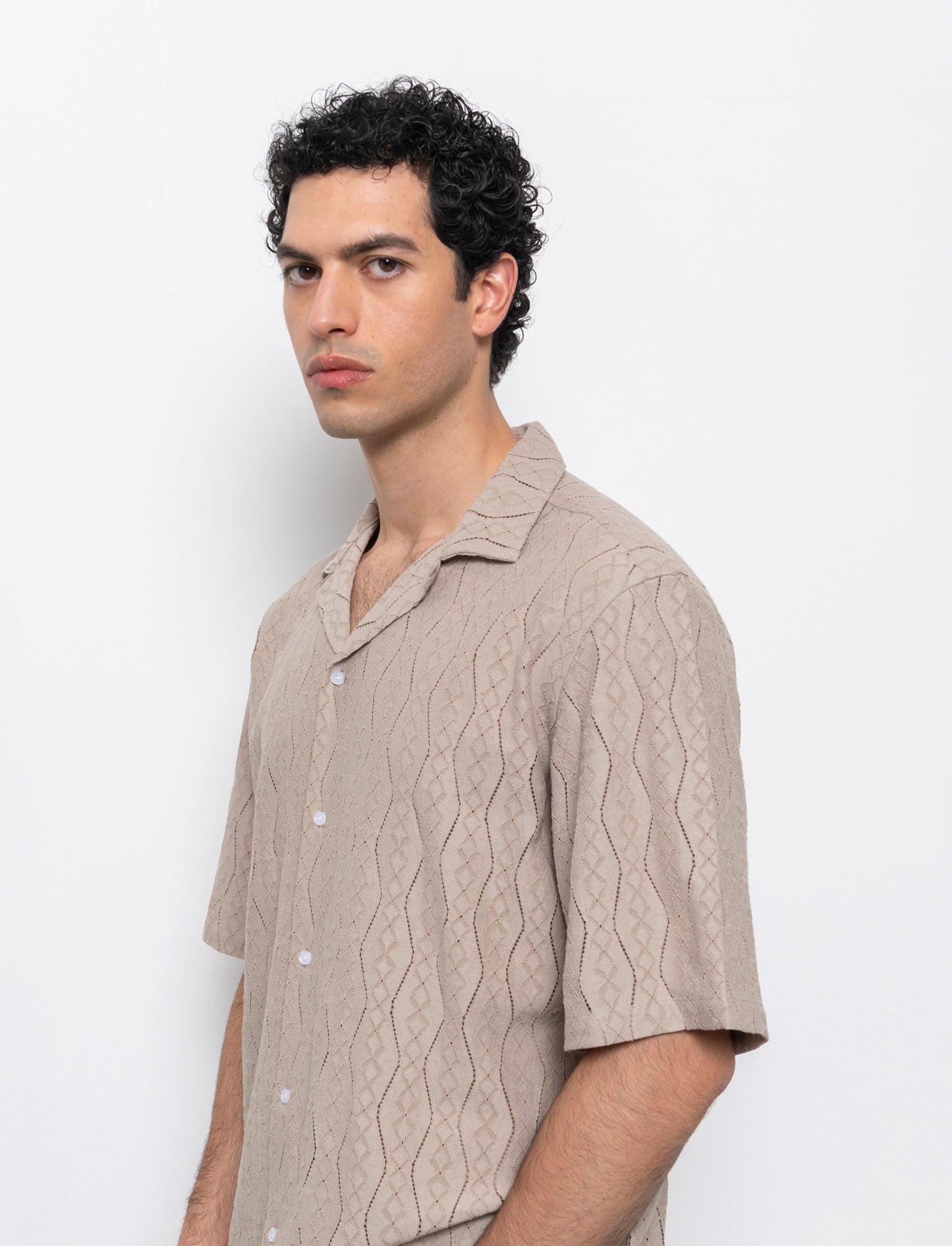 Camicia in tessuto a fantasia jacquard da uomo - Beige
