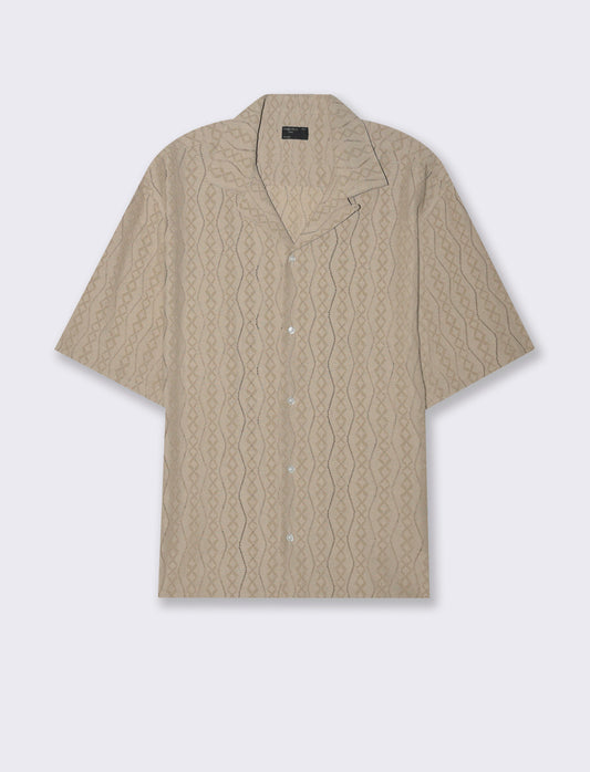 Camicia in tessuto a fantasia jacquard da uomo - Beige