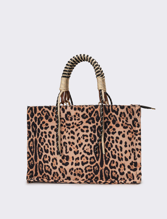 Shopper donna leoparadata con manico corda - Marrone
