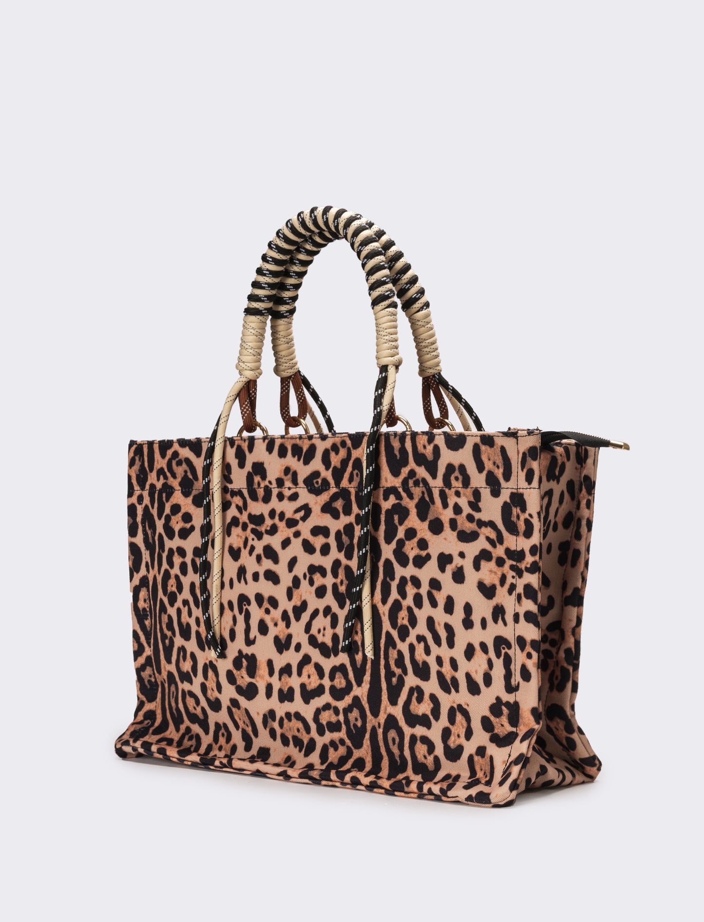 Shopper donna leoparadata con manico corda - Marrone