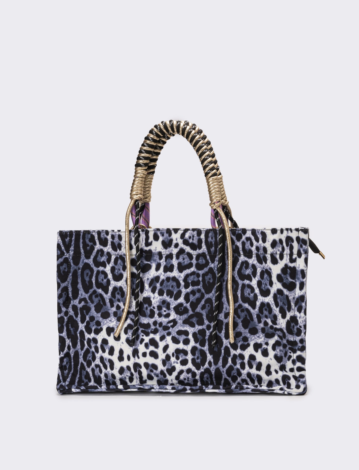 Shopper donna leoparadata con manico corda - Nero