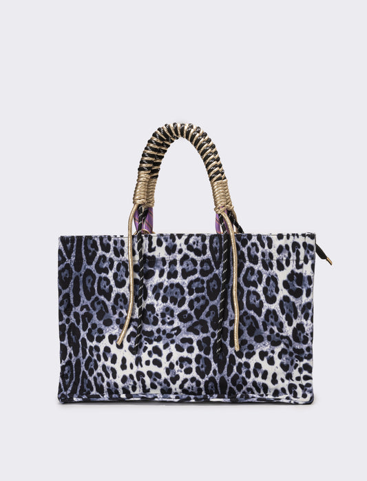 Shopper donna leoparadata con manico corda - Nero