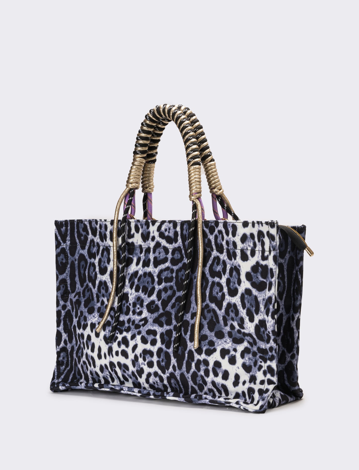 Shopper donna leoparadata con manico corda - Nero