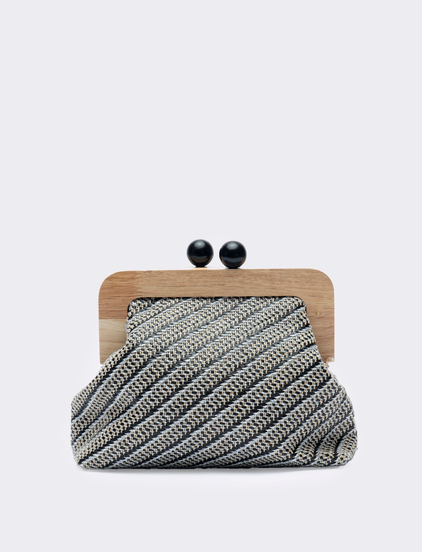 Pochette donna con chiusura in legno e tracolla - Nero