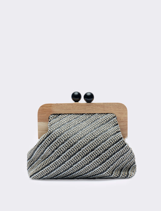 Pochette donna con chiusura in legno e tracolla - Nero