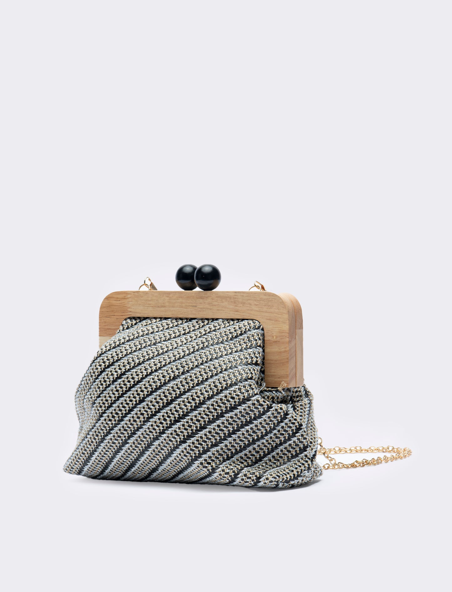 Pochette donna con chiusura in legno e tracolla - Nero