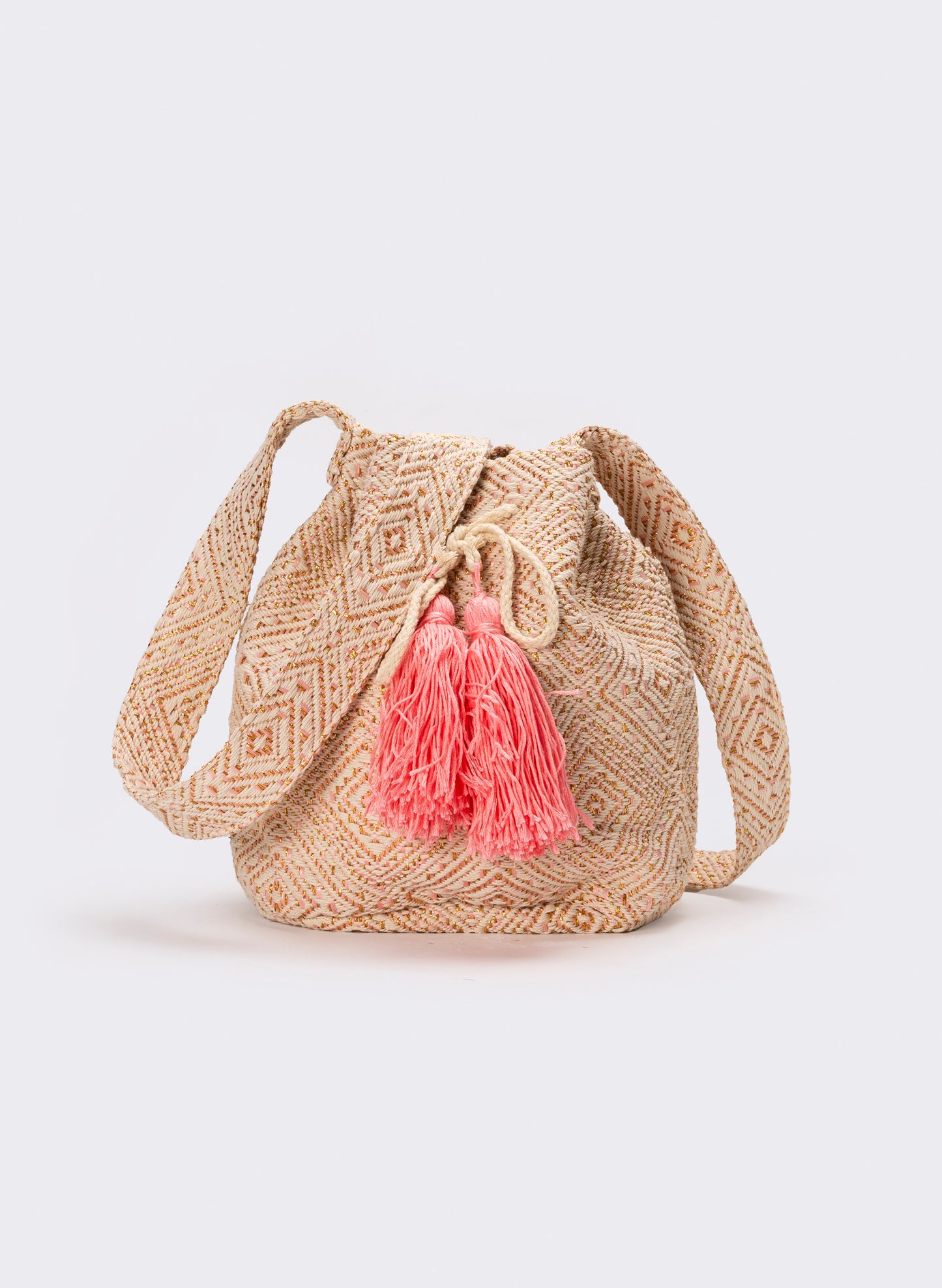 Tracolla donna in secchiello con nappa - Rosa