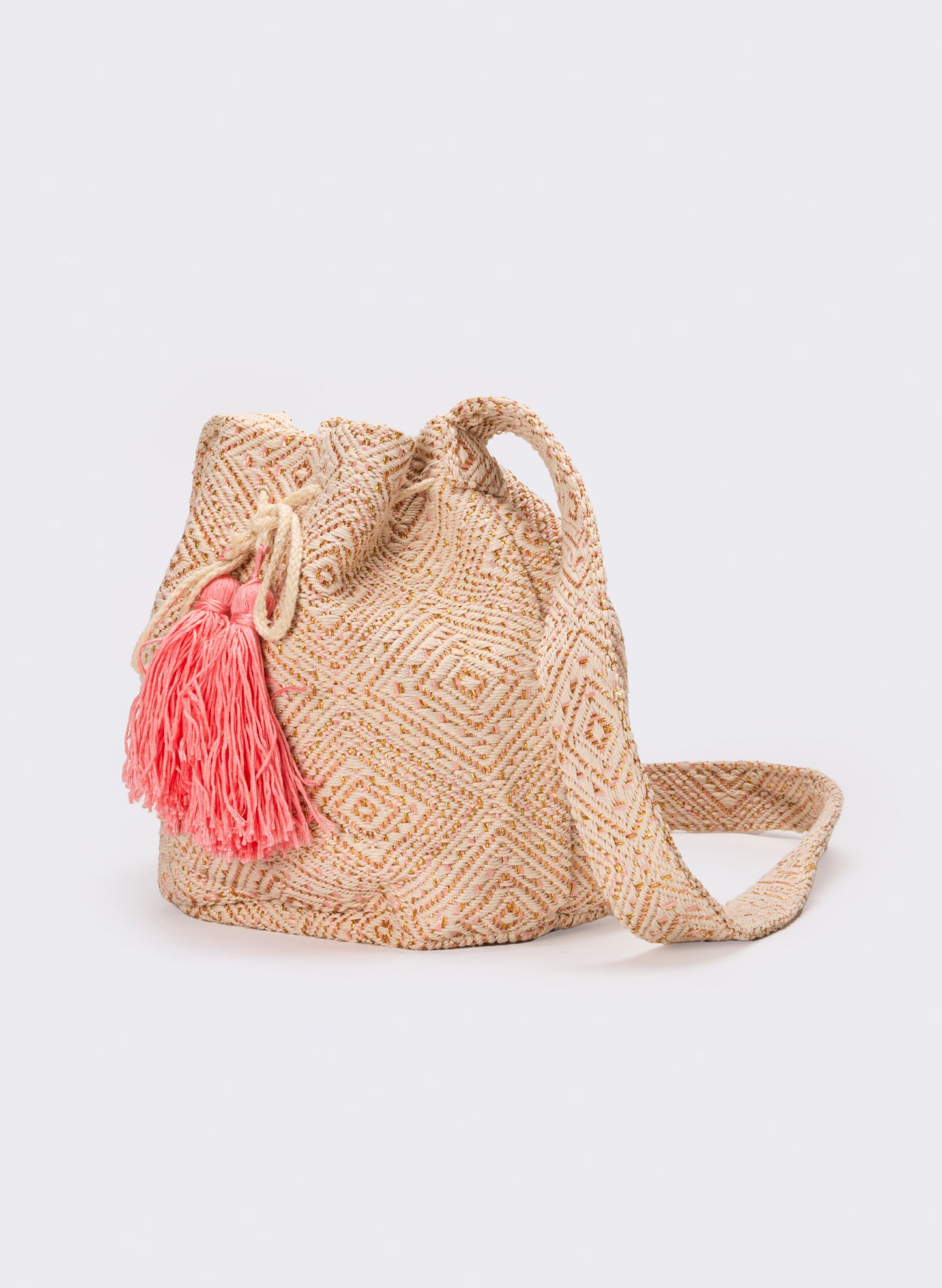 Tracolla donna in secchiello con nappa - Rosa