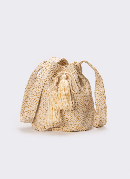 Tracolla donna in secchiello con nappa - Beige