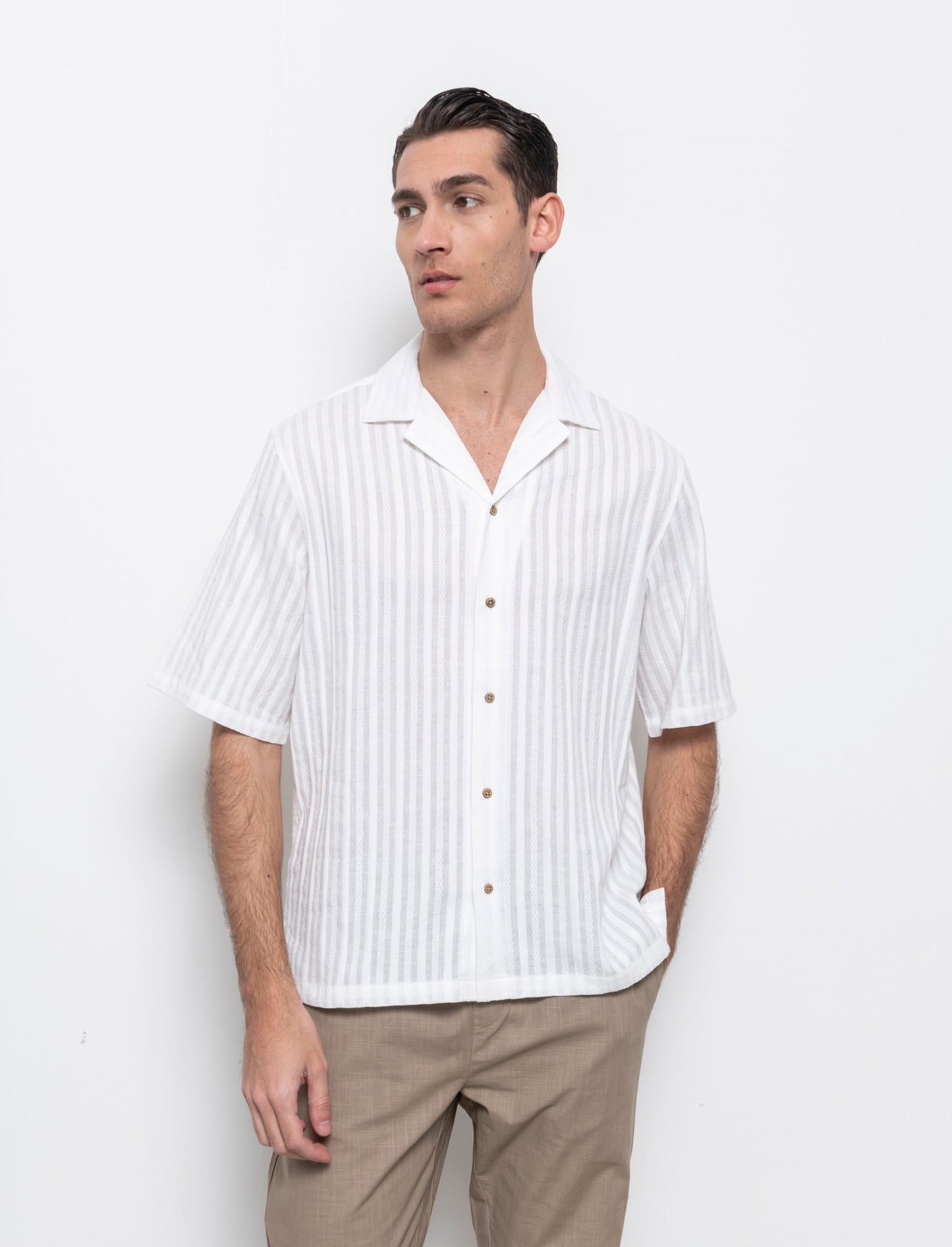 Camicia fantasia jacquard effetto ricamo da uomo - Bianco