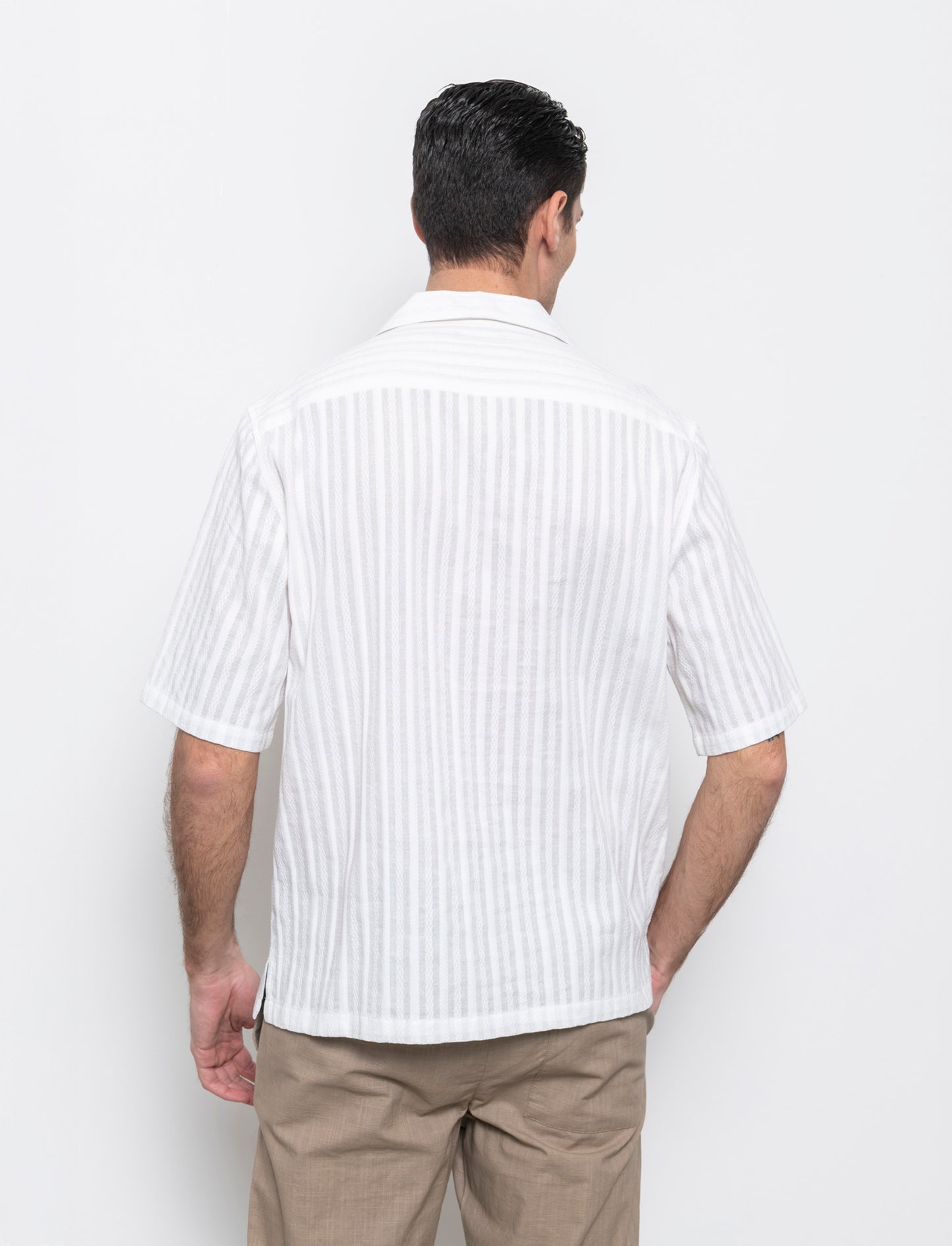 Camicia fantasia jacquard effetto ricamo da uomo - Bianco