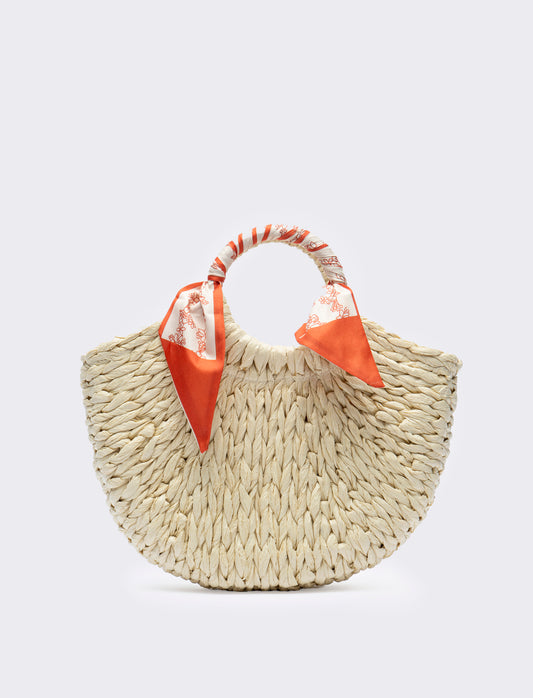 Borsa con manico tondo e foulard - Bianco natural