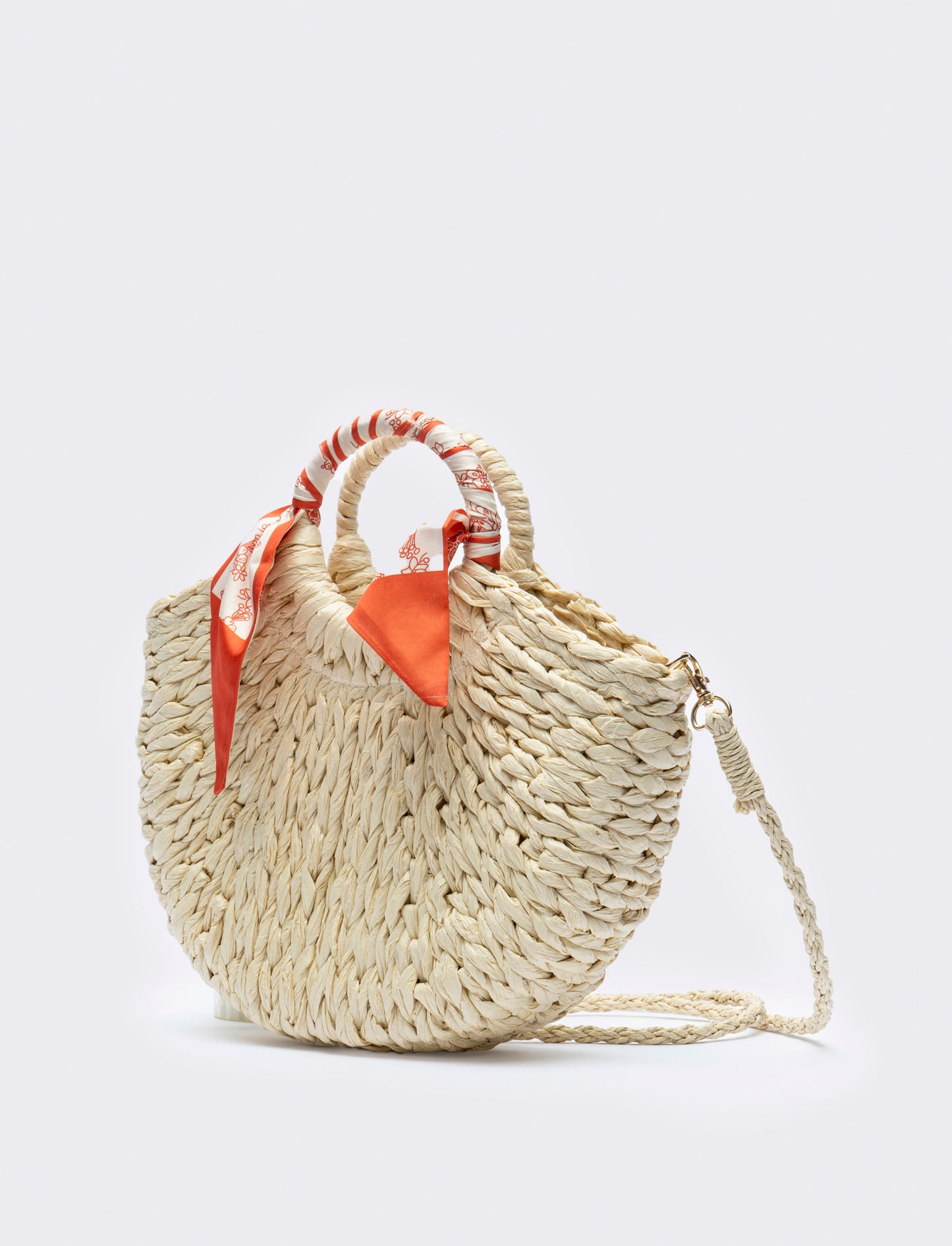Borsa con manico tondo e foulard - Bianco natural
