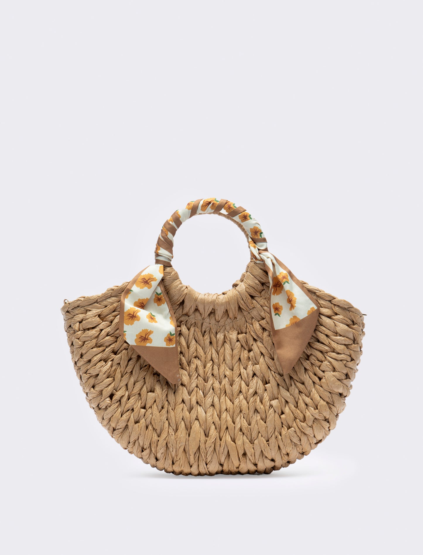 Borsa con manico tondo e foulard - Marrone