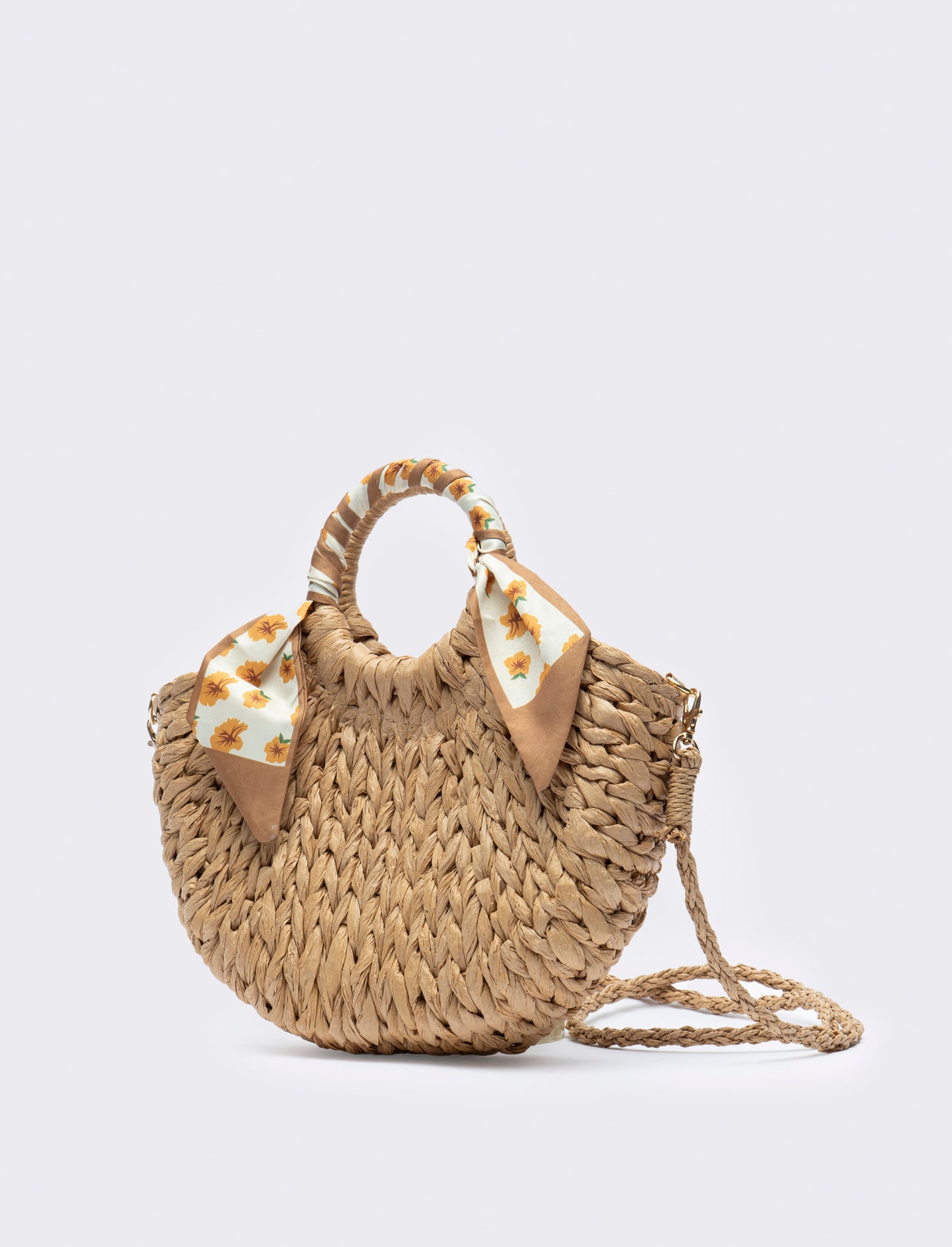 Borsa con manico tondo e foulard - Marrone
