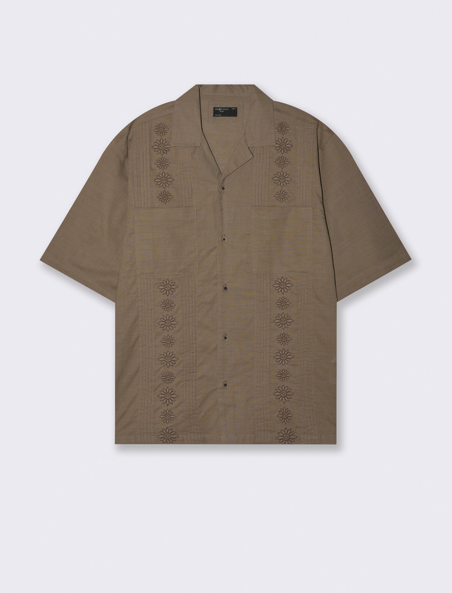 Man's embroidered shirt with double pockets - Grey