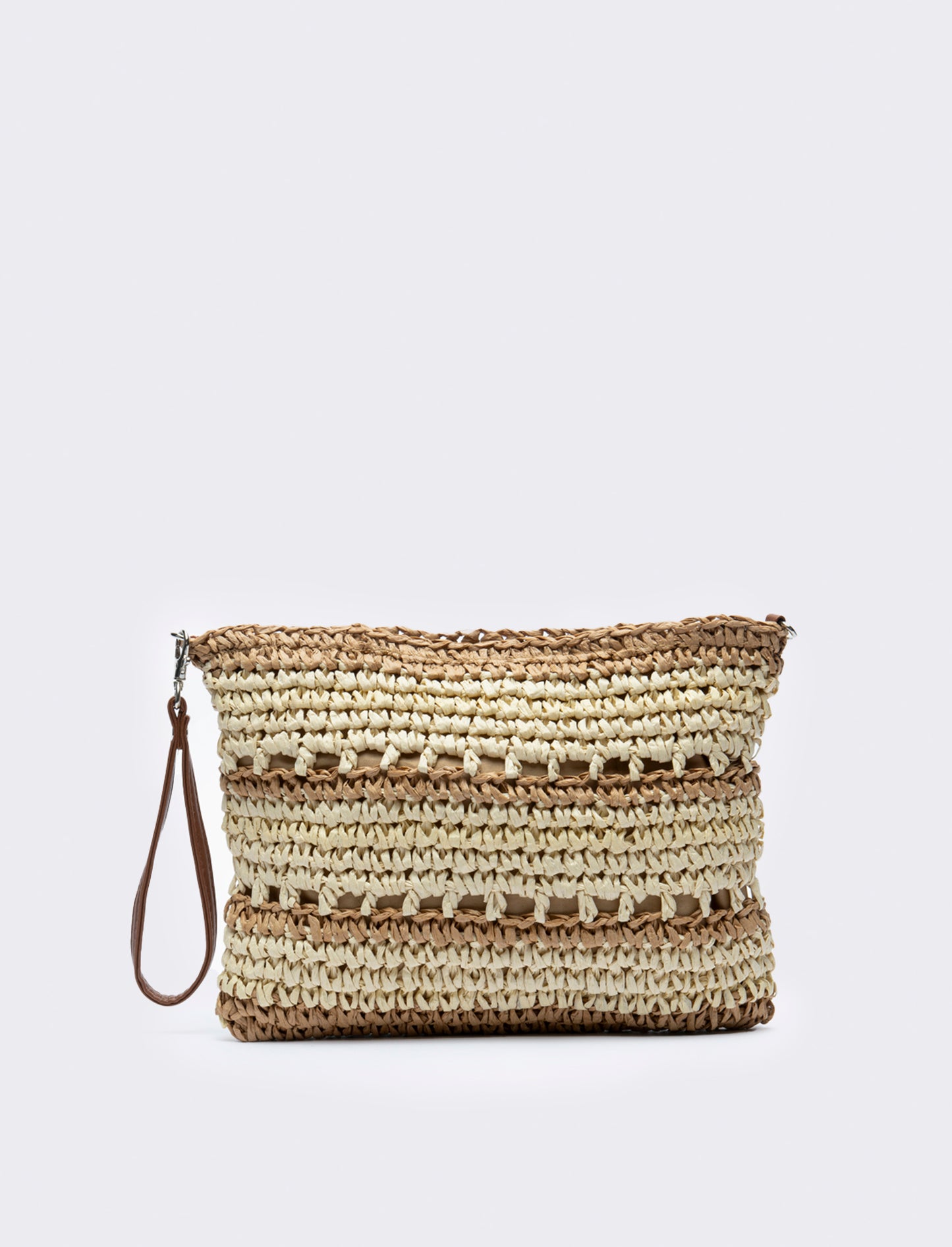 Tracolla donna in raffia righe - Marrone