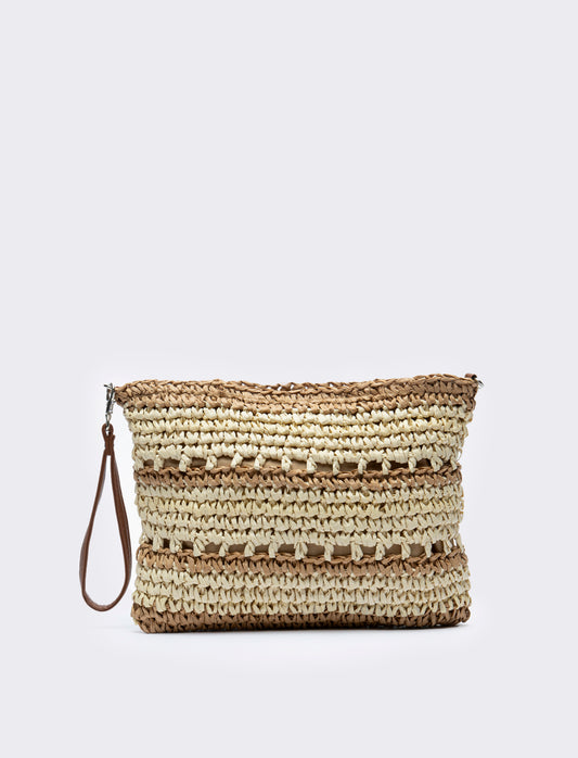 Tracolla donna in raffia righe - Marrone