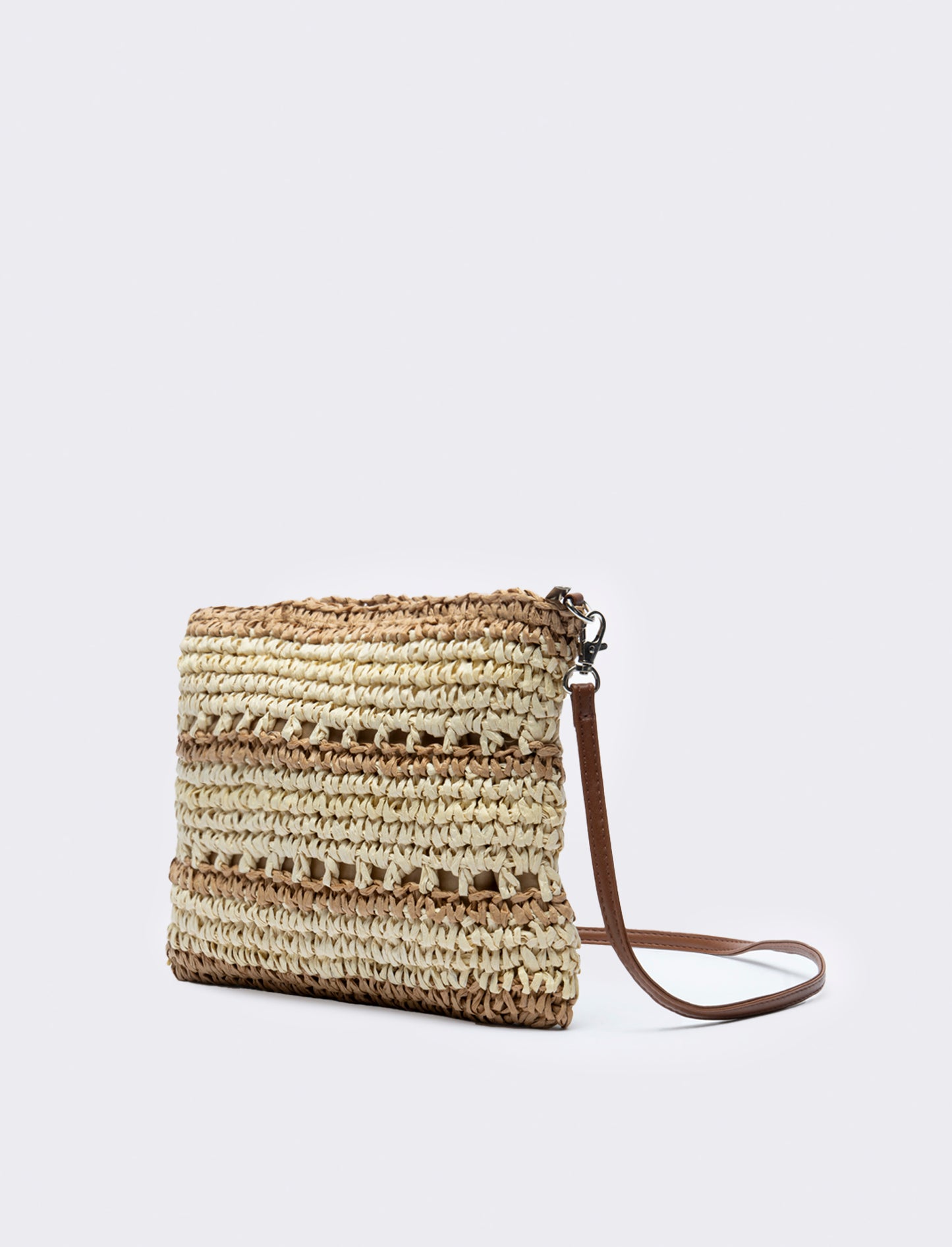 Tracolla donna in raffia righe - Marrone