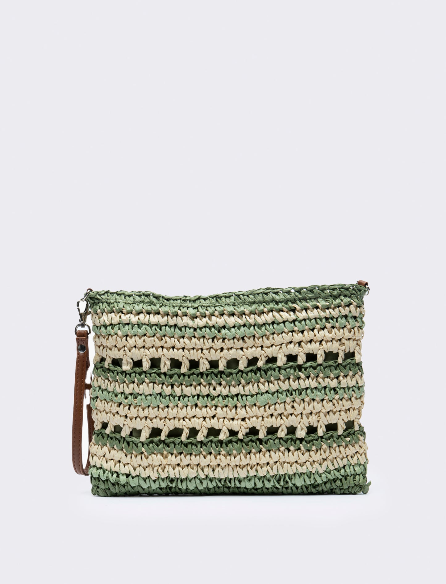 Tracolla donna in raffia righe - Verde