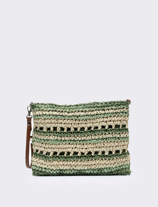 Tracolla donna in raffia righe - Verde