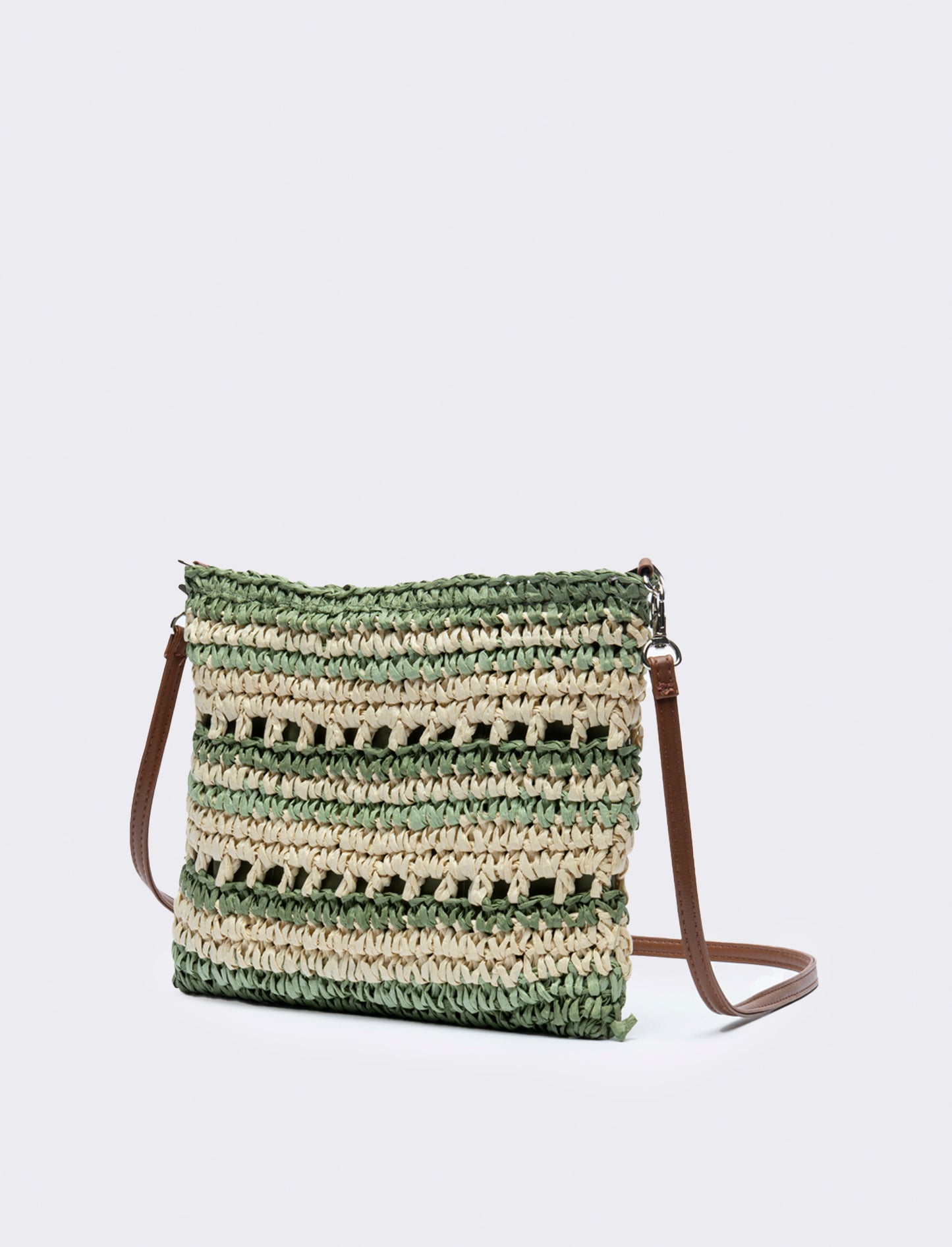 Tracolla donna in raffia righe - Verde