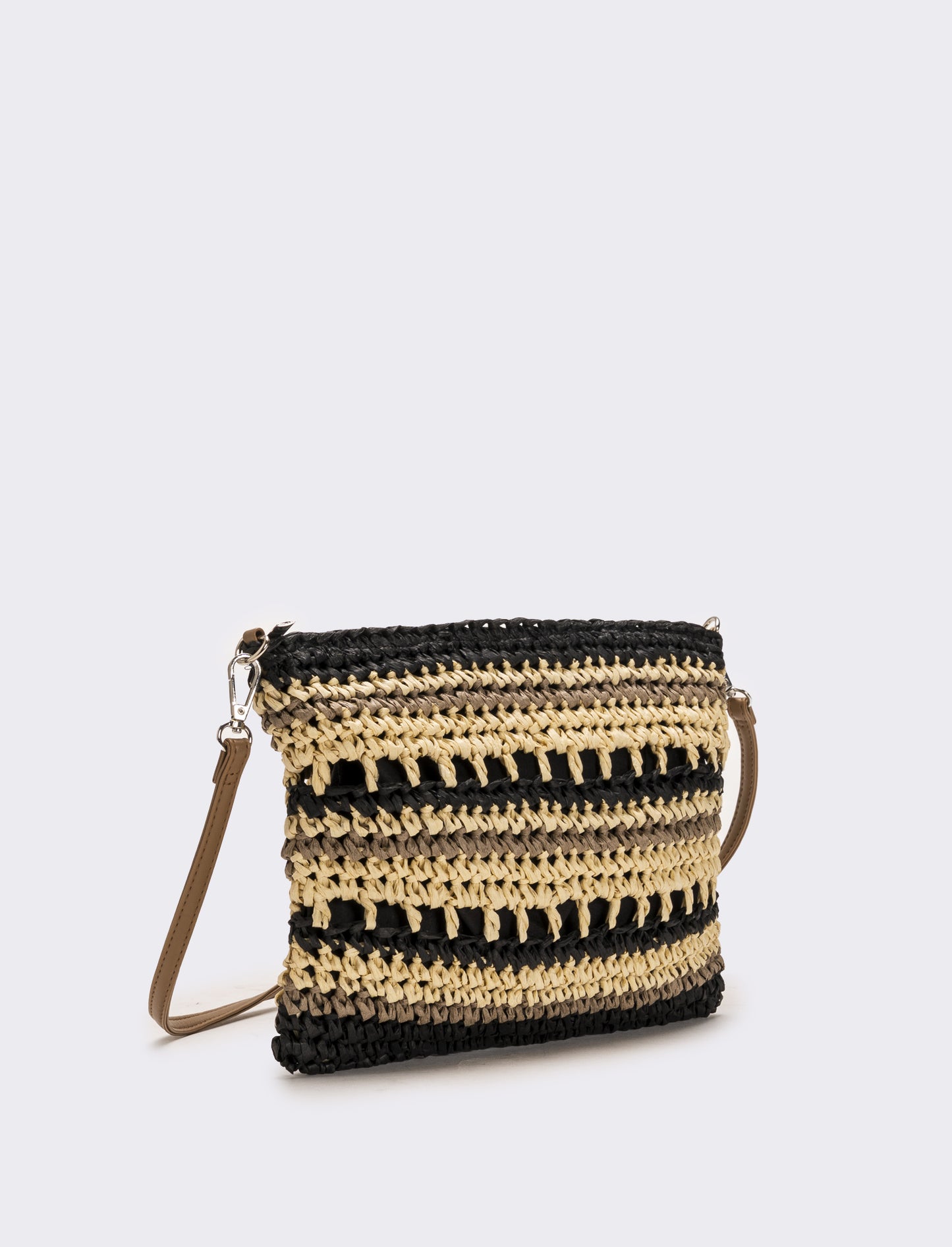 Tracolla donna in raffia righe - Nero