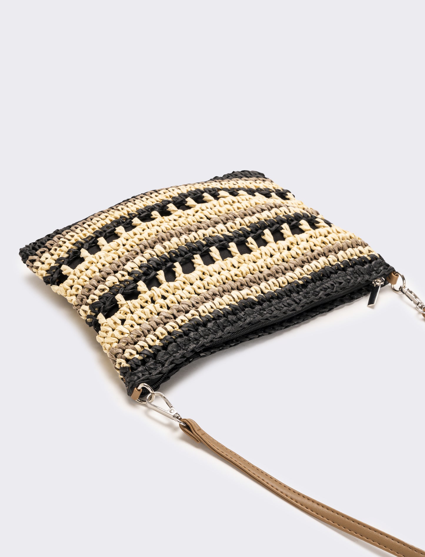 Tracolla donna in raffia righe - Nero