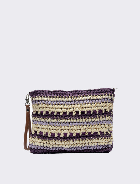 Tracolla donna in raffia righe - Viola