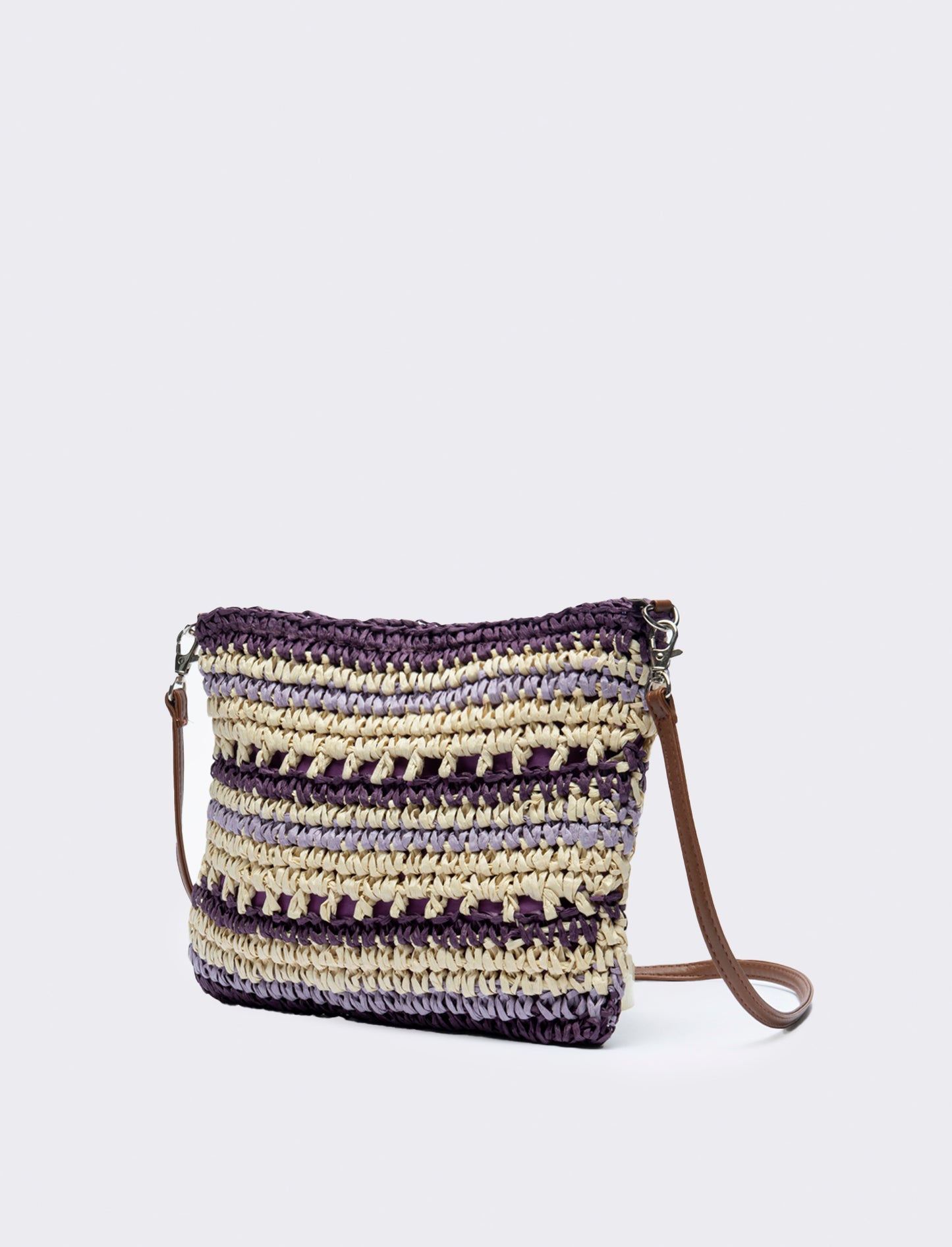 Tracolla donna in raffia righe - Viola