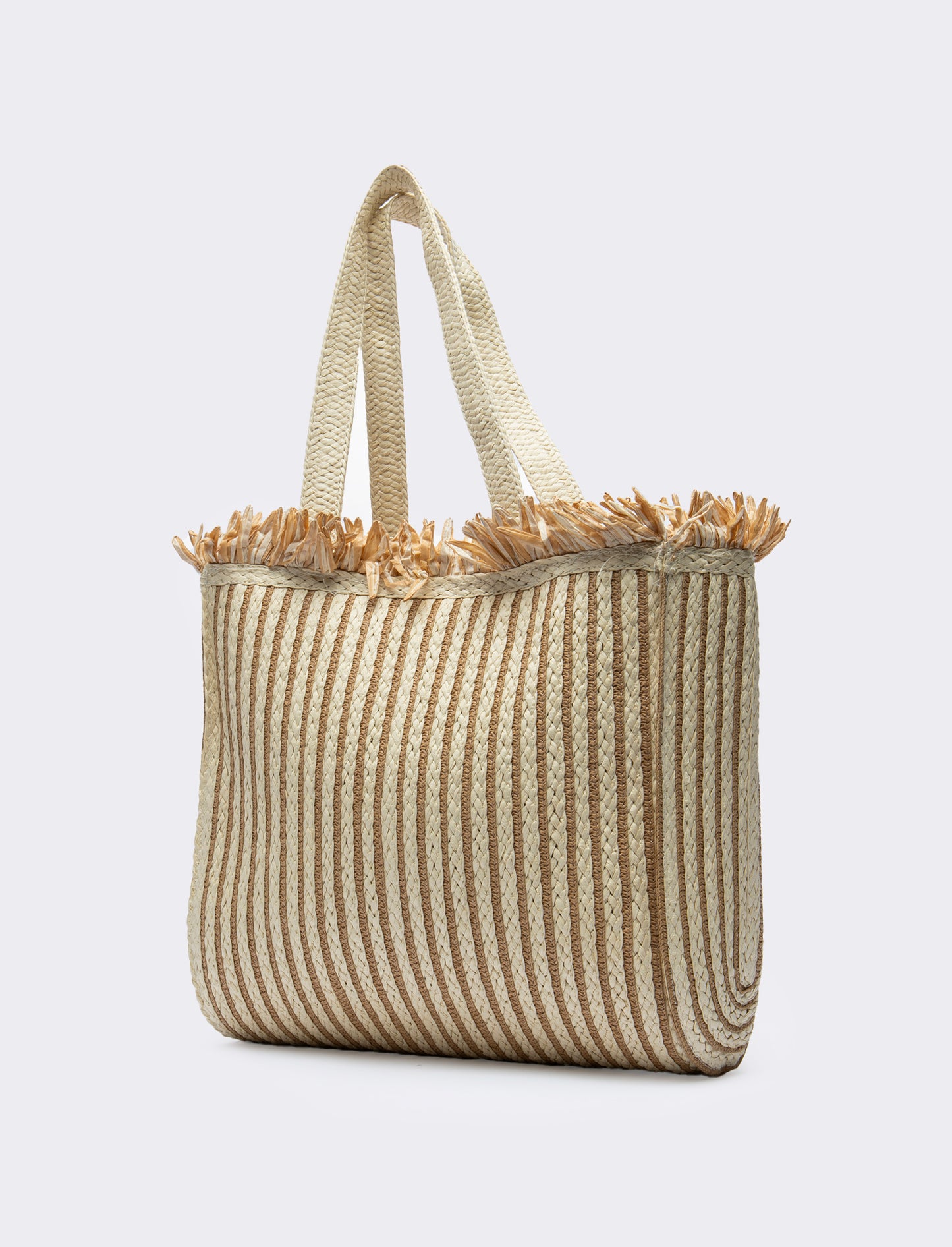 Shopping grande in carta con frange - Bianco natural