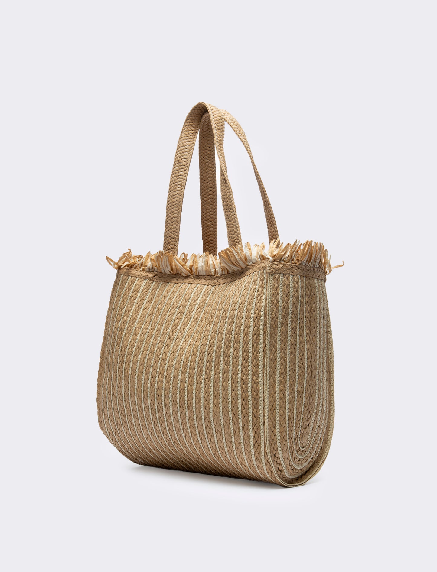 Shopping grande in carta con frange - Marrone