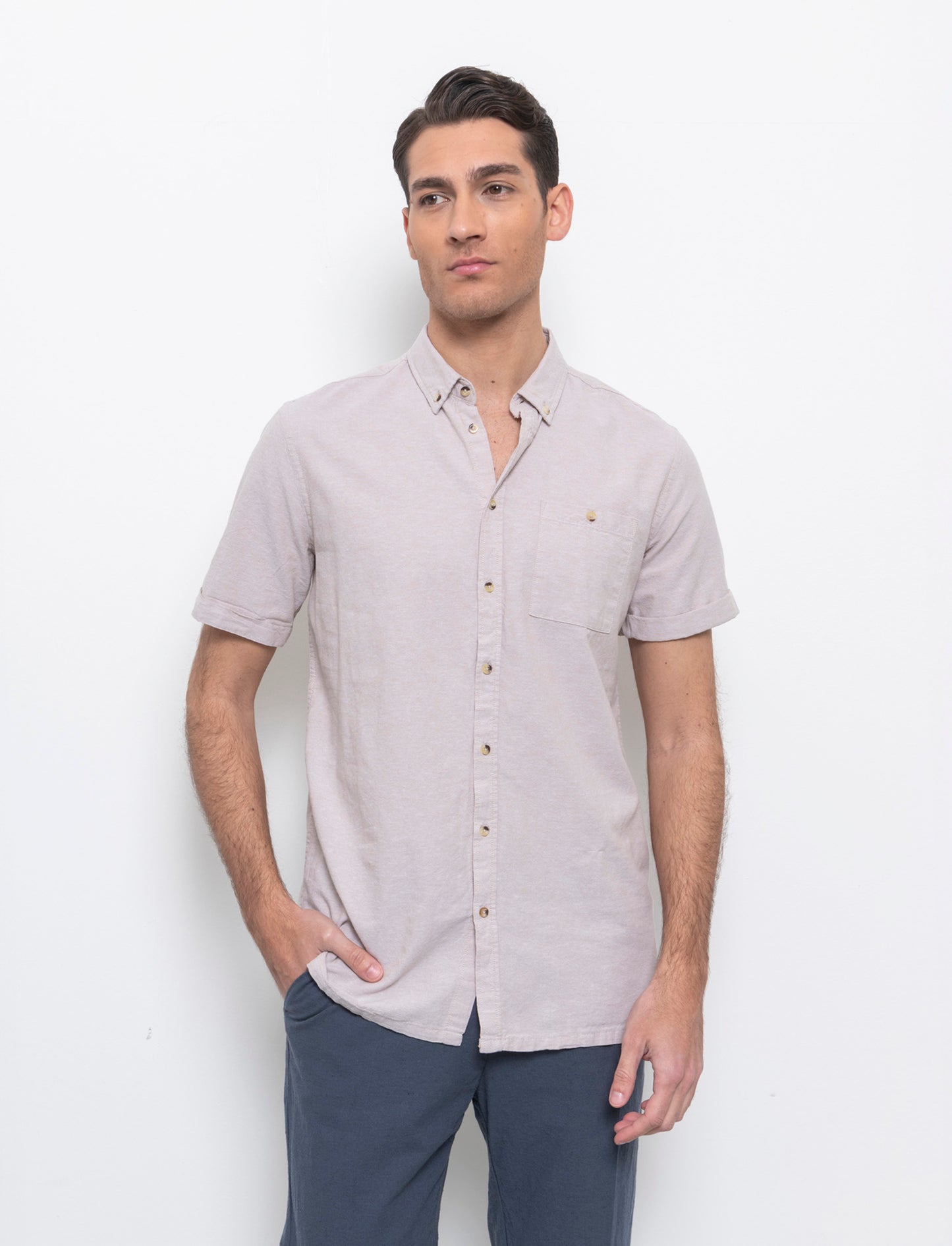 Camicia basic oxford regular fit da uomo - Beige