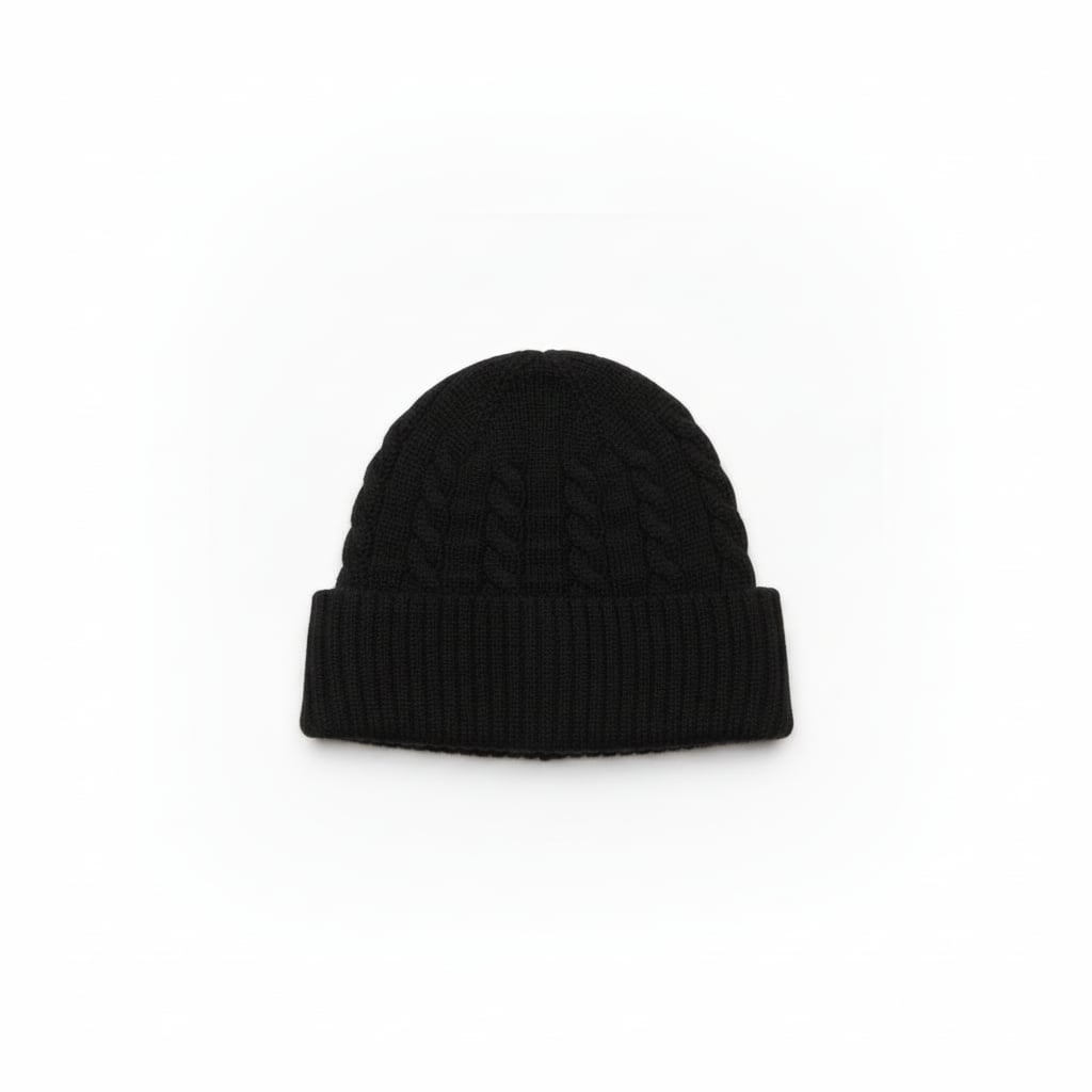 Cappello a coste con risvolto elegante - Nero