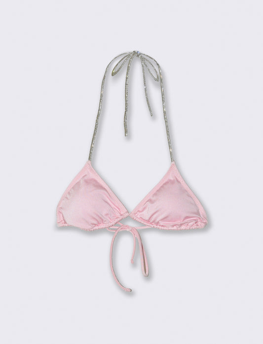 Reggiseno mare donna triangolo con laccetto in strass - Rosa