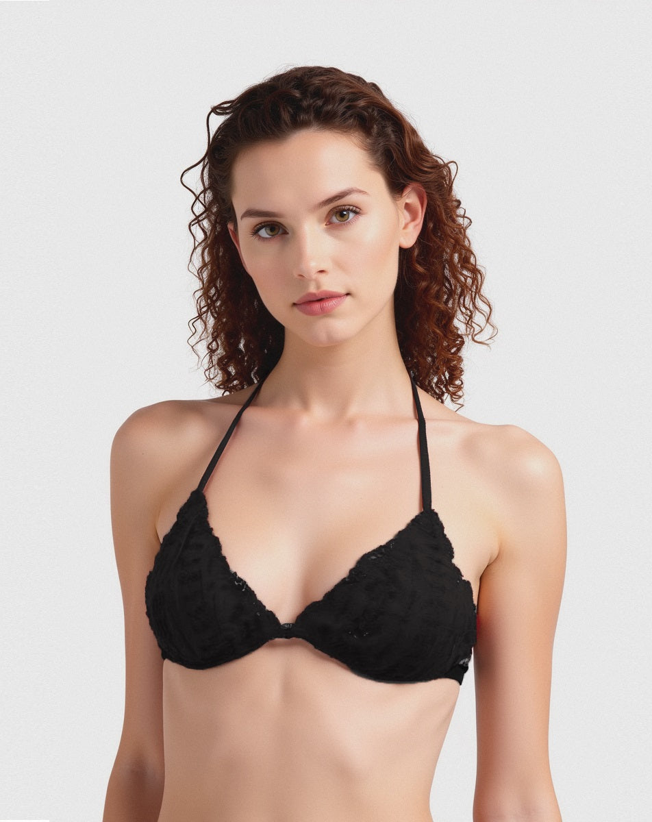 Reggiseno mare donna triangolo pizzo san gallo - Nero