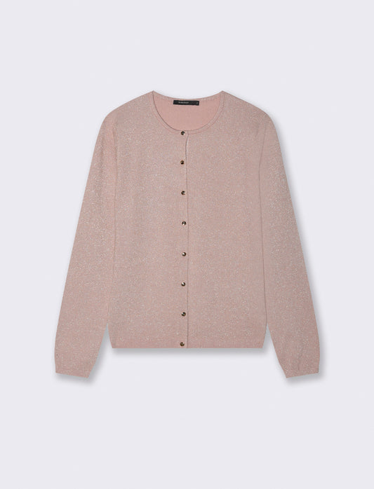 CARDIGAN CON TESSUTO CON FILO EFFETTO METALLO - Rosa antico