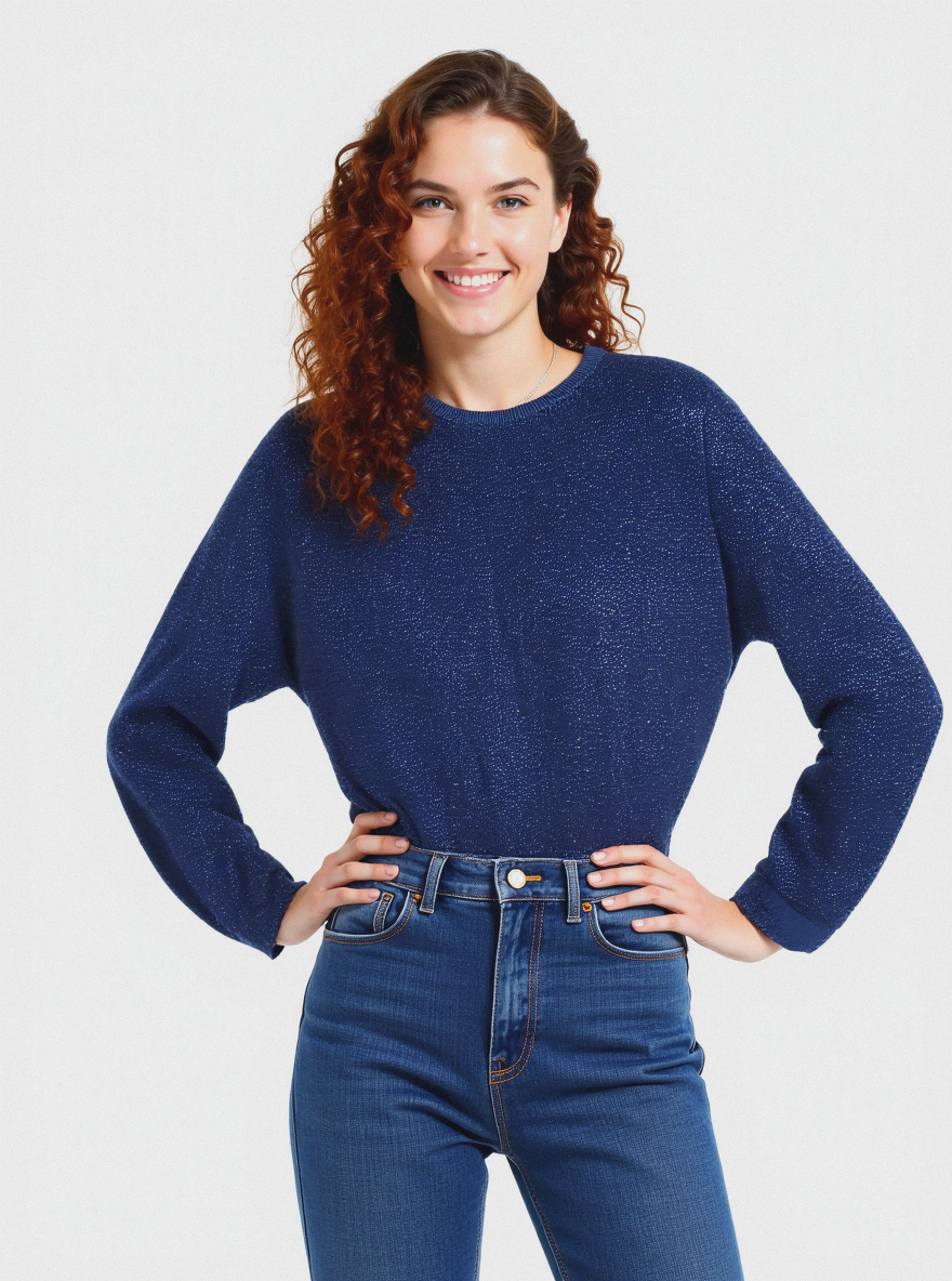 PULLOVER CON TESSUTO CON FIBRA EFFETTO METALLO - Blu scuro