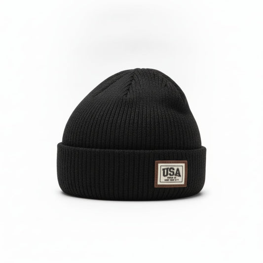 Cappello con risvolto per uomo - Nero