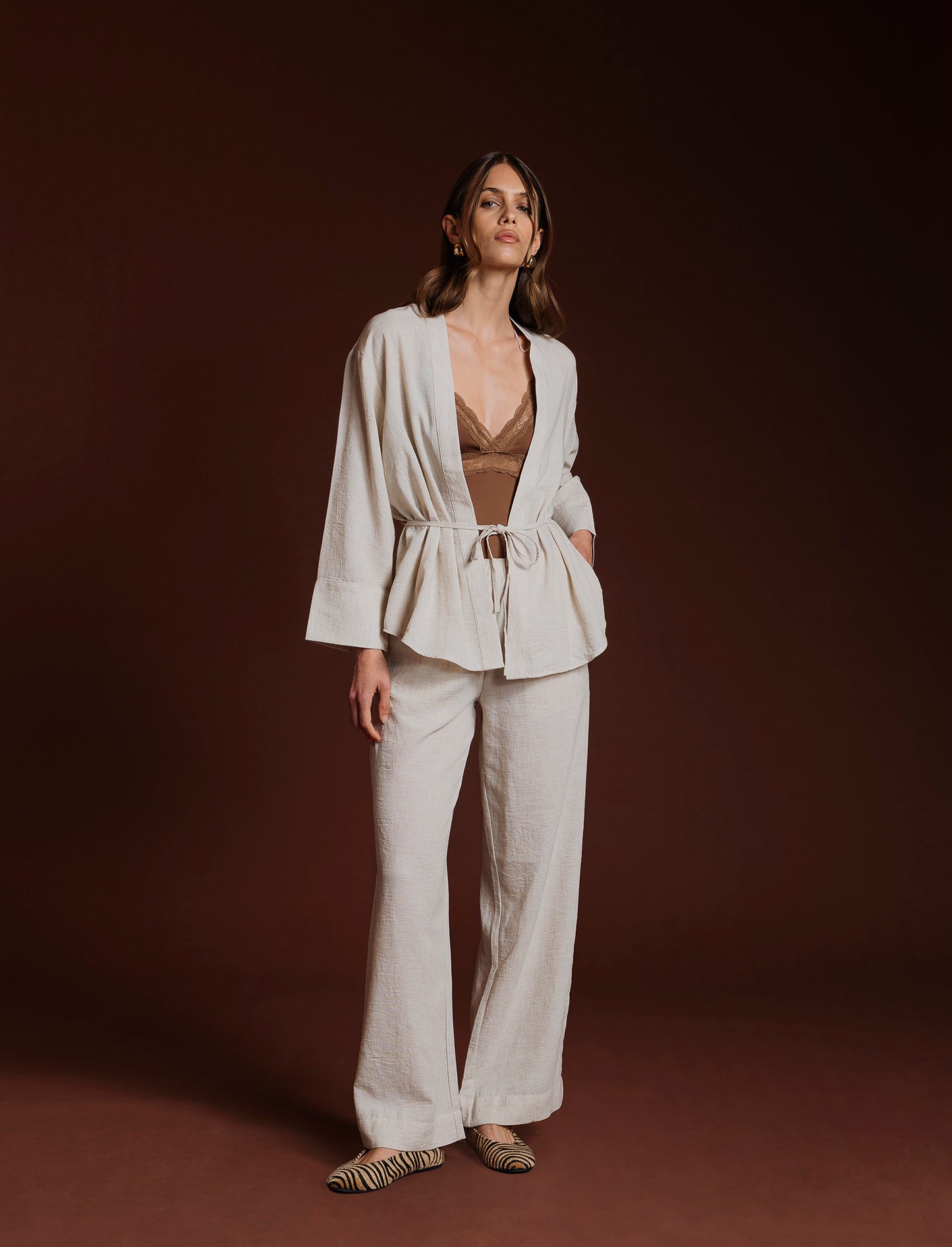CAMICIA KIMONO - Beige corda