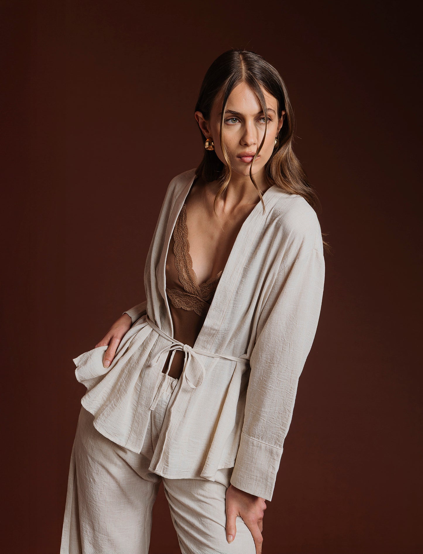 CAMICIA KIMONO - Beige corda