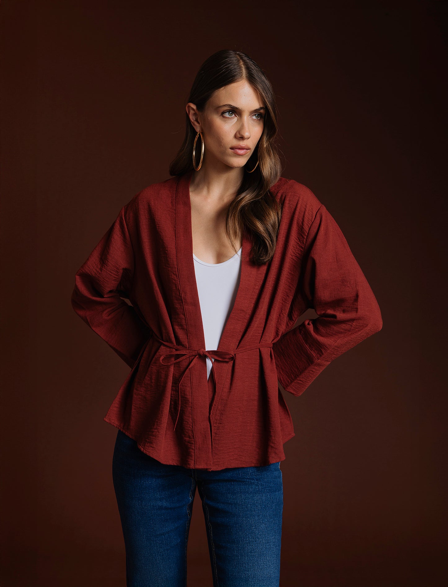 CAMICIA KIMONO - Marrone bruciato