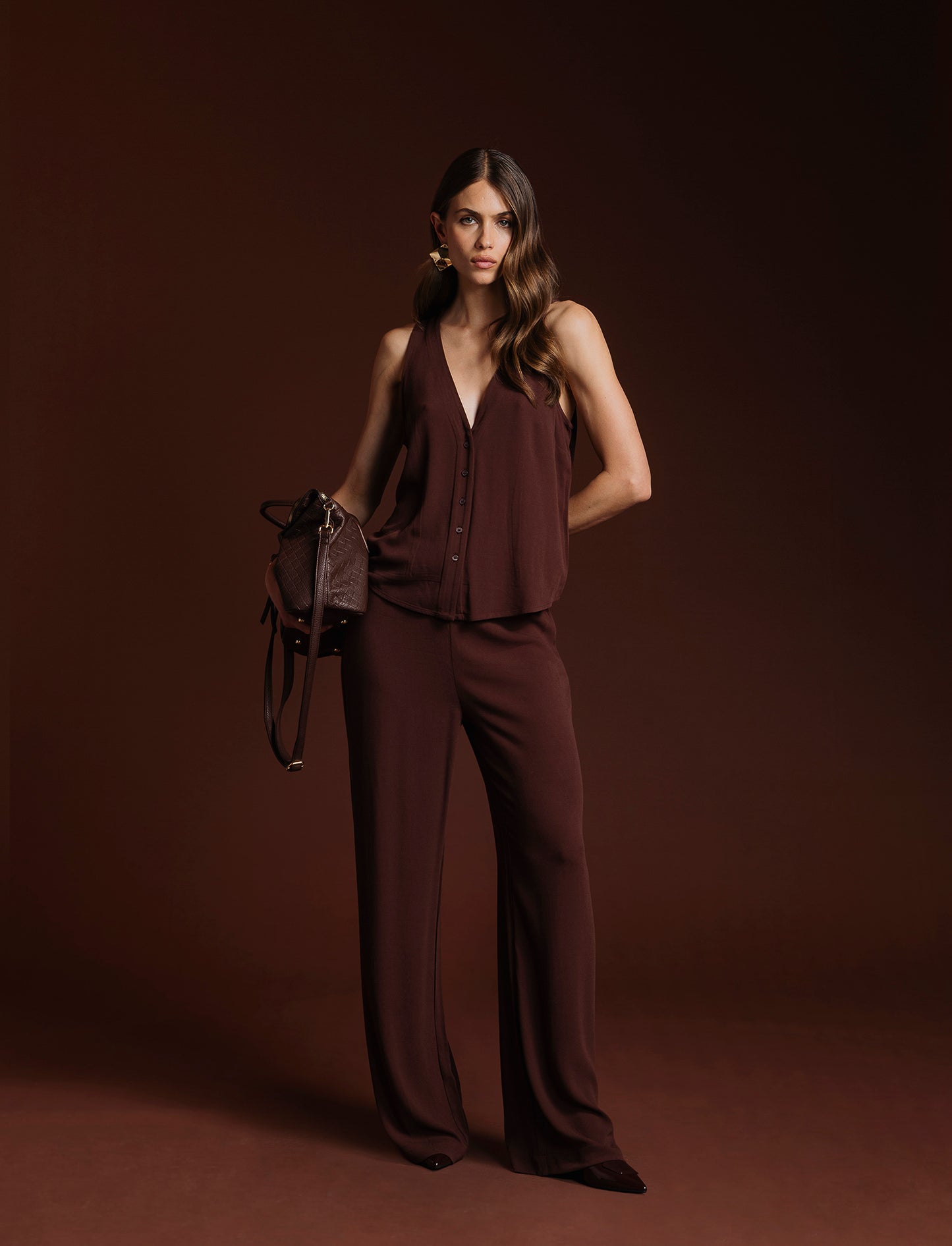 BLUSA SMANICATA - Marrone cioccolato