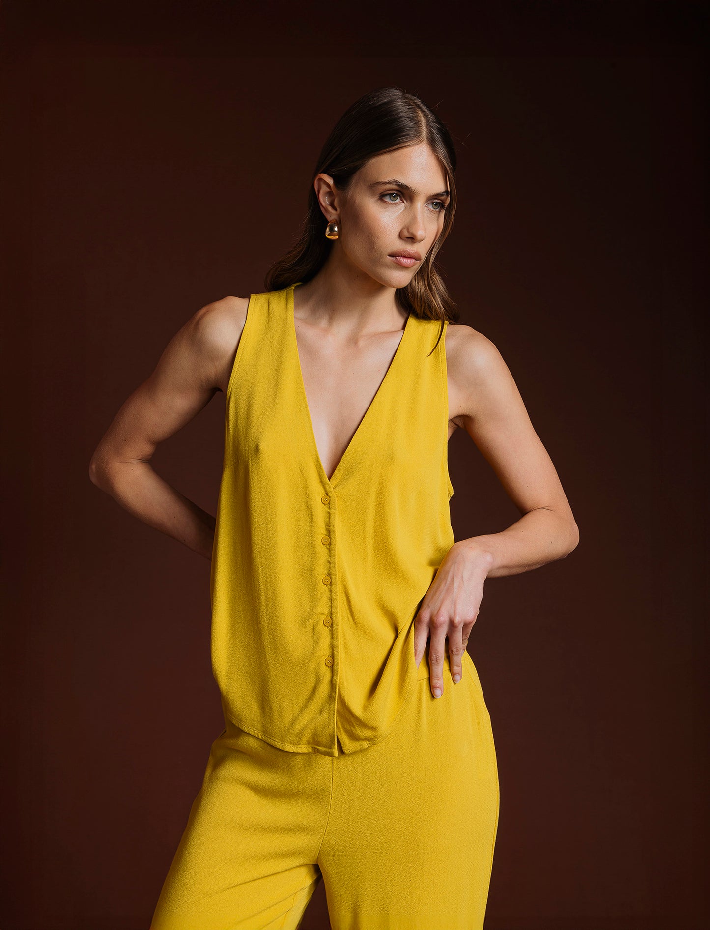 BLUSA SMANICATA - Mostarda