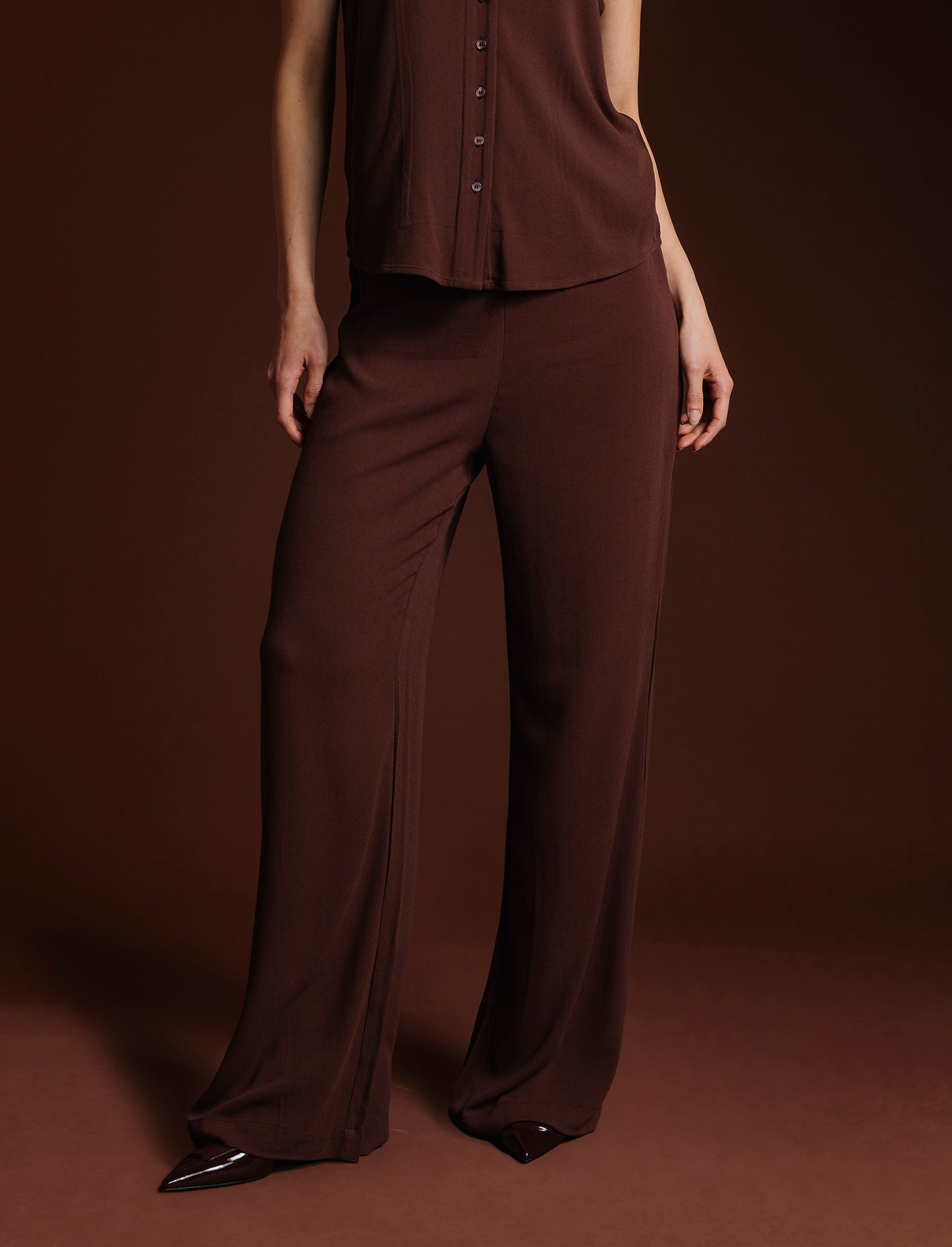 PANTALONE PALAZZO - Marrone cioccolato