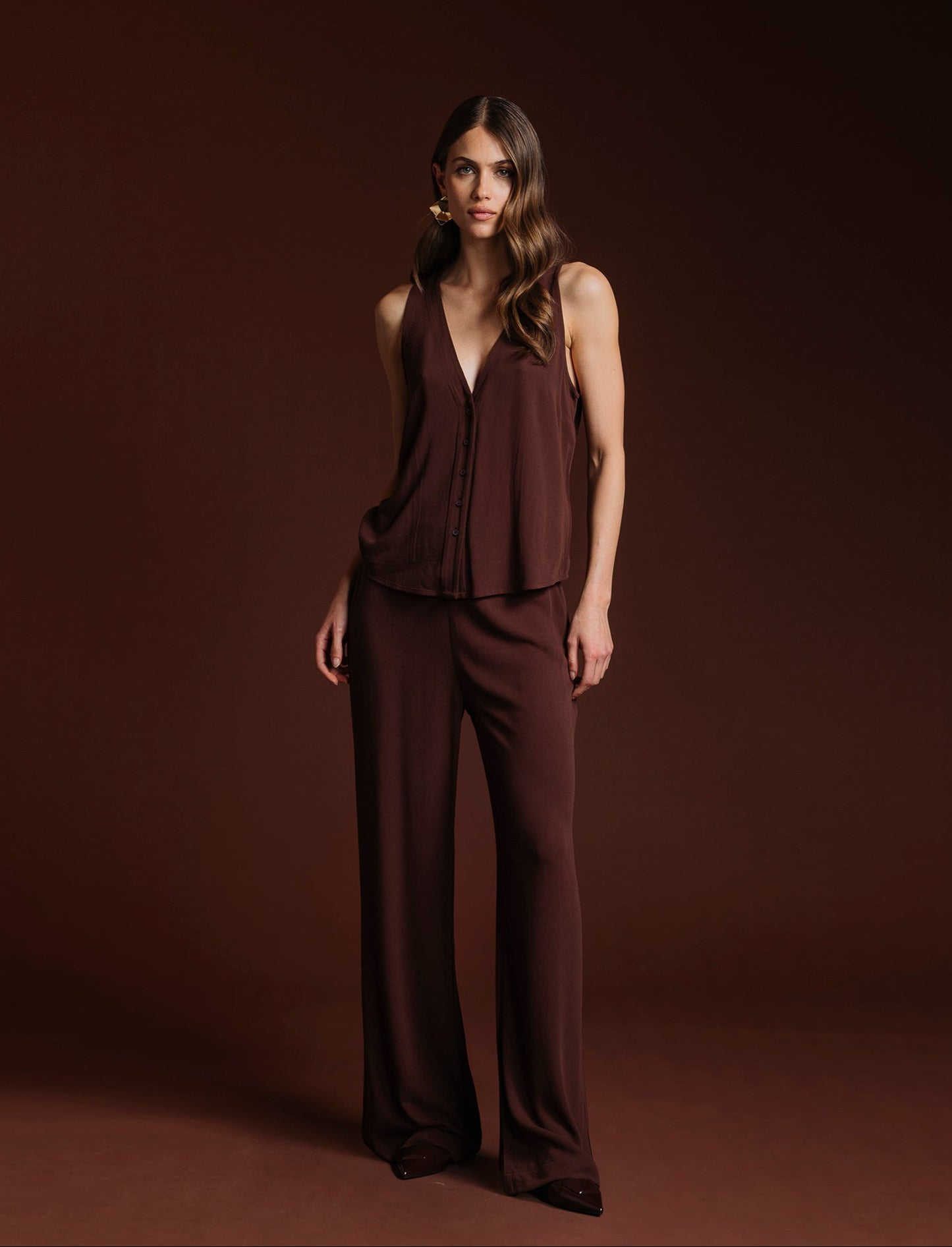 PANTALONE PALAZZO - Marrone cioccolato