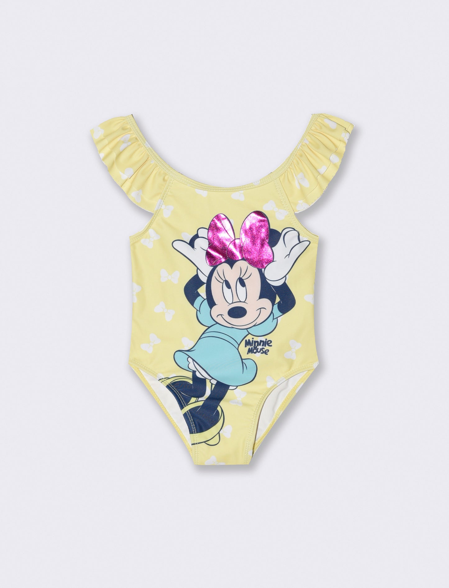 Costume intero con doppia rouche da neonata - Giallo