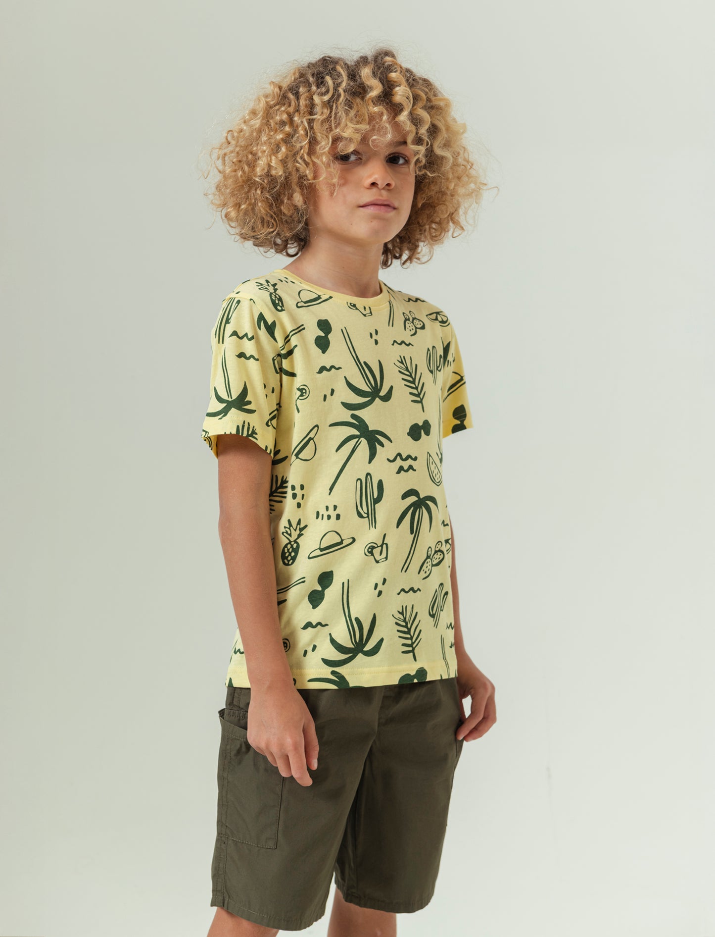 T-shirt all-over in jersey da bambino - Giallo
